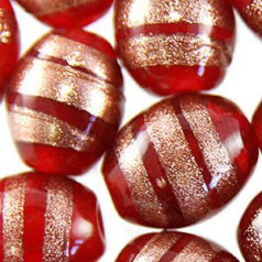 Beads, 14x11mm Oval, Goldstripe, RED