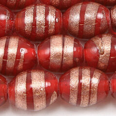 Beads, 14x11mm Oval, Goldstripe, RED