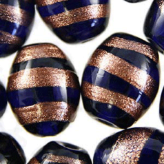 Beads, 14x11mm Oval, Goldstripe, BLUE