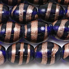 Beads, 14x11mm Oval, Goldstripe, BLUE