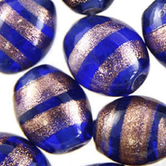 Beads, 14x11mm Oval, Goldstripe, ROYAL BLUE