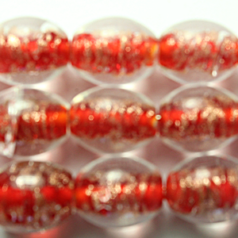11x13mm Oval Goldswirl Glass Bead - Red