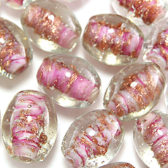 11x13mm Oval Goldswirl Glass Bead - Pink