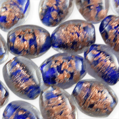 11x13mm Oval Goldswirl Glass Bead - Royal