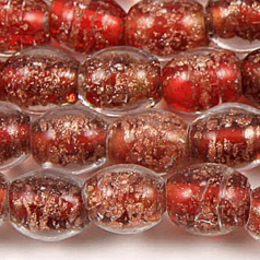 9x10mm Oval, Goldswirl Bead, RED