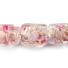 11x14mm Flat Twist Goldswirl Glass Bead - Pink