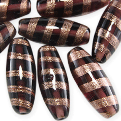 28x11mm Tube Goldstripe Glass Bead - Amethyst