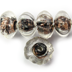 7x10mm Rondelle Goldswirl Glass Bead - Black