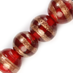 10mm Round Goldstripe Glass Bead - Red