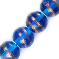 10mm Round Goldstripe Glass Bead - Blue