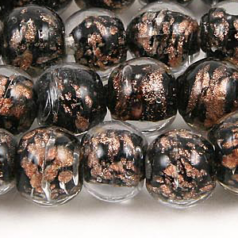 8mm Round Nugget Goldswirl Glass Bead - Black