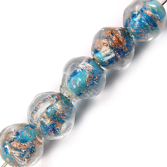 8mm Round Nugget Goldswirl Glass Bead - Turquoise