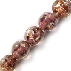 8mm Round Nugget Goldswirl Glass Bead - Amethyst