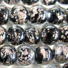 8mm Round Goldswirl Glass Bead - Black