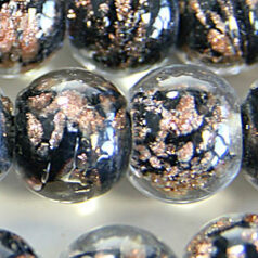 8mm Round Goldswirl Glass Bead - Black