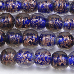 8mm Round Goldswirl Glass Bead - Cobalt Blue