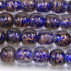 8mm Round Goldswirl Glass Bead - Cobalt Blue