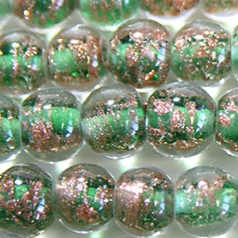 8mm Round Goldswirl Glass Bead - Emerald Green