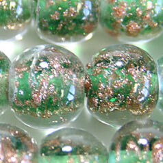 8mm Round Goldswirl Glass Bead - Emerald Green