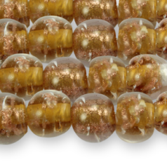 6mm Round Goldswirl Glass Bead - Amber