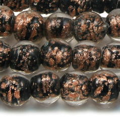 Beads, 6mm Round, Goldswirl, BLACK