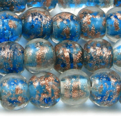 6mm Round Goldswirl Glass Bead - Light Blue Aqua