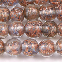 6mm Round Goldswirl Glass Bead - Light Sapphire