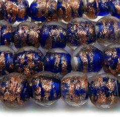 6mm Round Goldswirl Glass Bead - Cobalt Blue