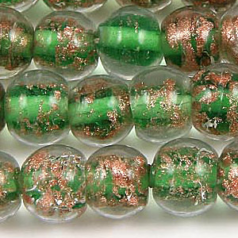 6mm Round Goldswirl Glass Bead - Emerald Green