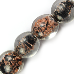 12mm Round Disc Goldswirl Glass Bead - Black