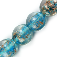 12mm Round Disc Goldswirl Glass Bead - Pale Blue