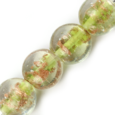 12mm Round Disc Goldswirl Glass Bead - Chartreuse