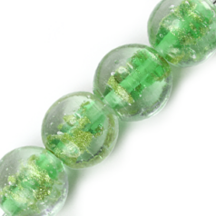 12mm Round Disc Goldswirl Glass Bead - Green