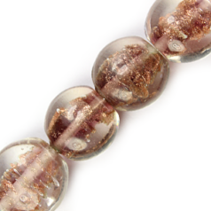 12mm Round Disc Goldswirl Glass Bead - Lt. Amethyst