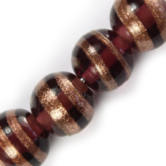 8mm Round Goldstripe Glass Bead - Purple