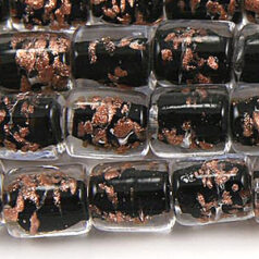 8x10mm Tube Bead - Goldswirl - BLACK