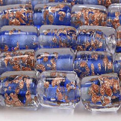 8x10mm Tube Bead - Goldswirl - BLUE