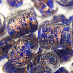 8x10mm Tube Bead - Goldswirl - COBALT BLUE