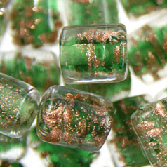 8x10mm Tube Bead - Goldswirl - GREEN