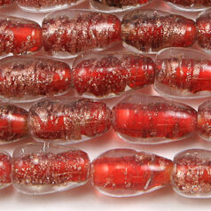 8x12mm Drop Goldswirl Glass Bead - Red