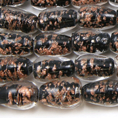8x12mm Drop Goldswirl Glass Bead - Black