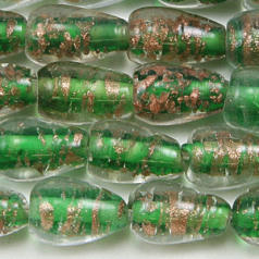 8x12mm Drop Goldswirl Glass Bead - Green