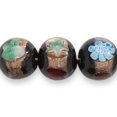 12mm Round Caned Glass Bead - Black