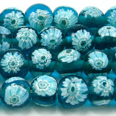 10mm Round Transparent Fiori Glass Bead - Turquoise