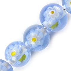 8mm Round Transparent Fiori Glass Bead - Light Blue