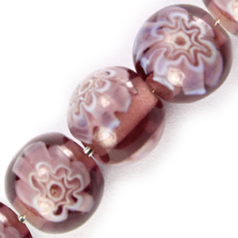8mm Round Transparent Fiori Glass Bead - Mauve