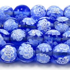 8mm Round Transparent Fiori Glass Bead - Blue