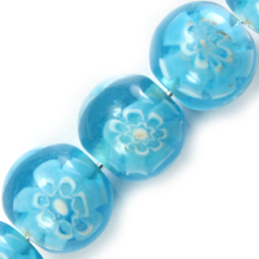 8mm Round Transparent Fiori Glass Bead - Aqua