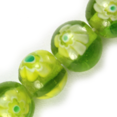 8mm Round Transparent Fiori Glass Bead - Light Green