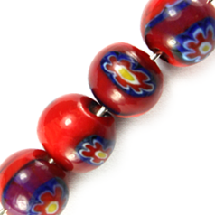8mm Round Millefiori Glass Bead - Red